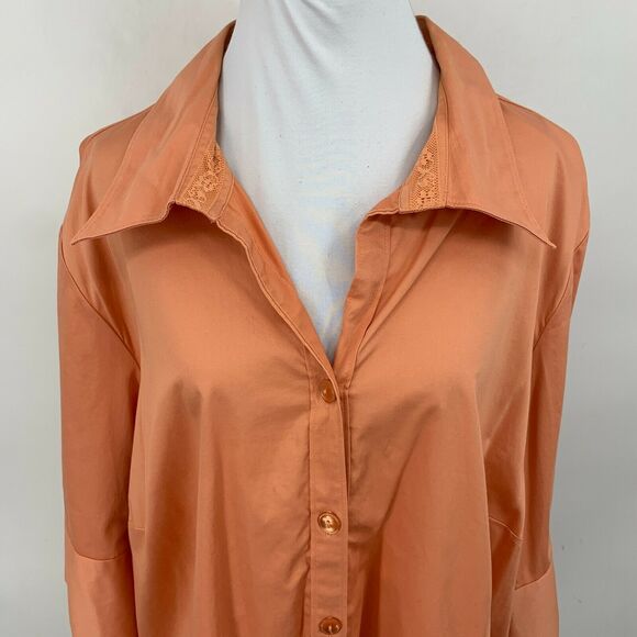 Lane Bryant Button Up Shirt Plus Size 26/28 Peach Mid Sleeves Cotton Stretch - Picture 4 of 11